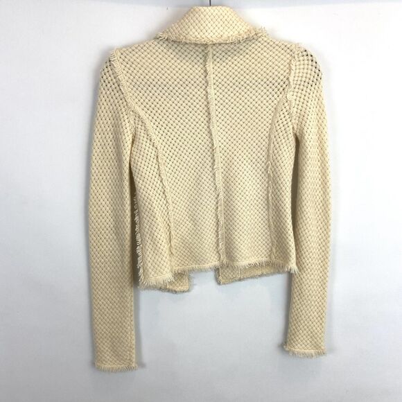 INHABIT Tan Cardigan Sweater Women’s XS 100% Cashmere Basketweave Knit Ivory - Picture 2 of 4